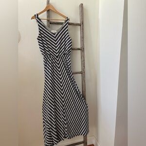 Navy blue and white chevron stripe maxi dress